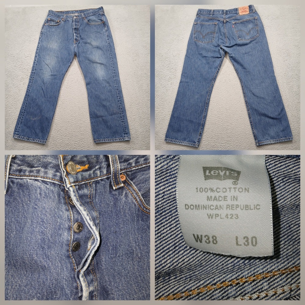 Levi's 501 Jeans Men 38x30‎ Blue Button Fly 100% Cotton Dominican Made